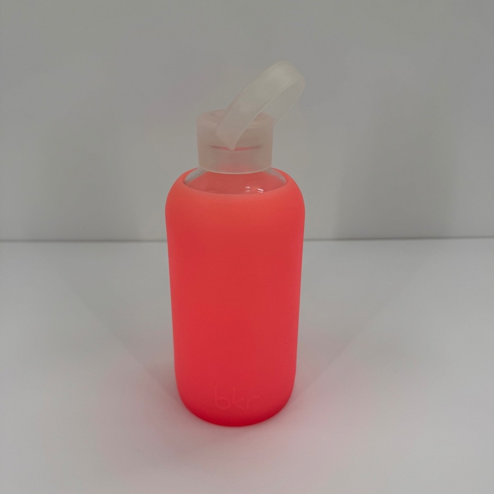 Bkr Glass Water Bottle Neon Coral‎ Orange Pink Silicone Sleeve 16oz PBA Free